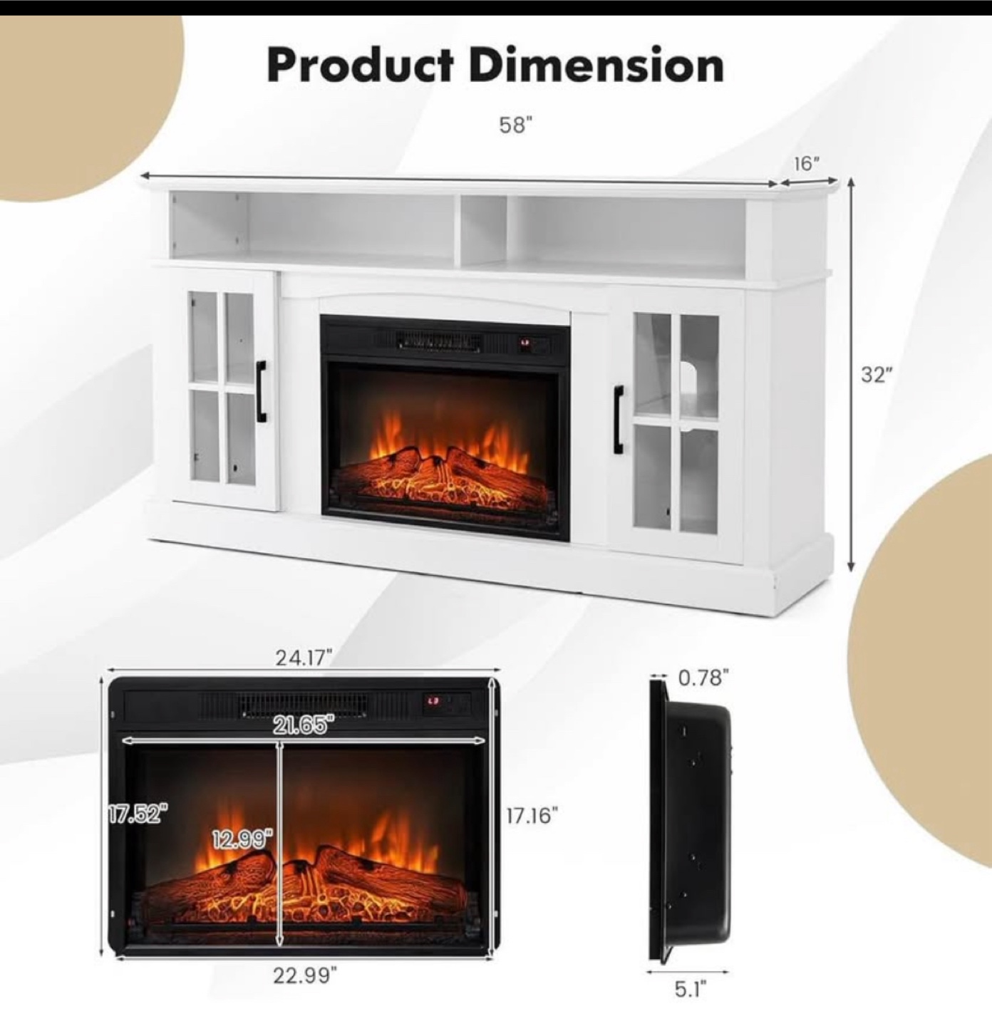 58" White Electric Fireplace TV Stand with Remote - photo 2