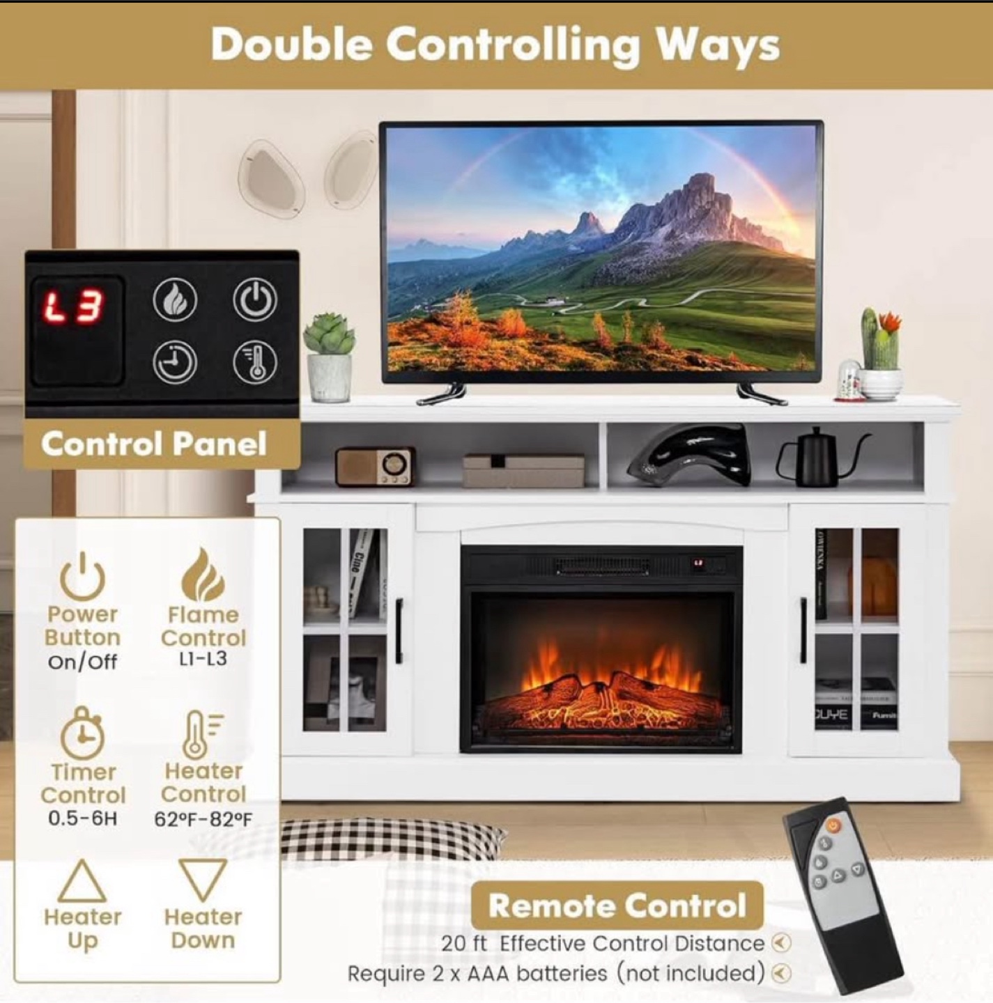 58" White Electric Fireplace TV Stand with Remote - photo 3