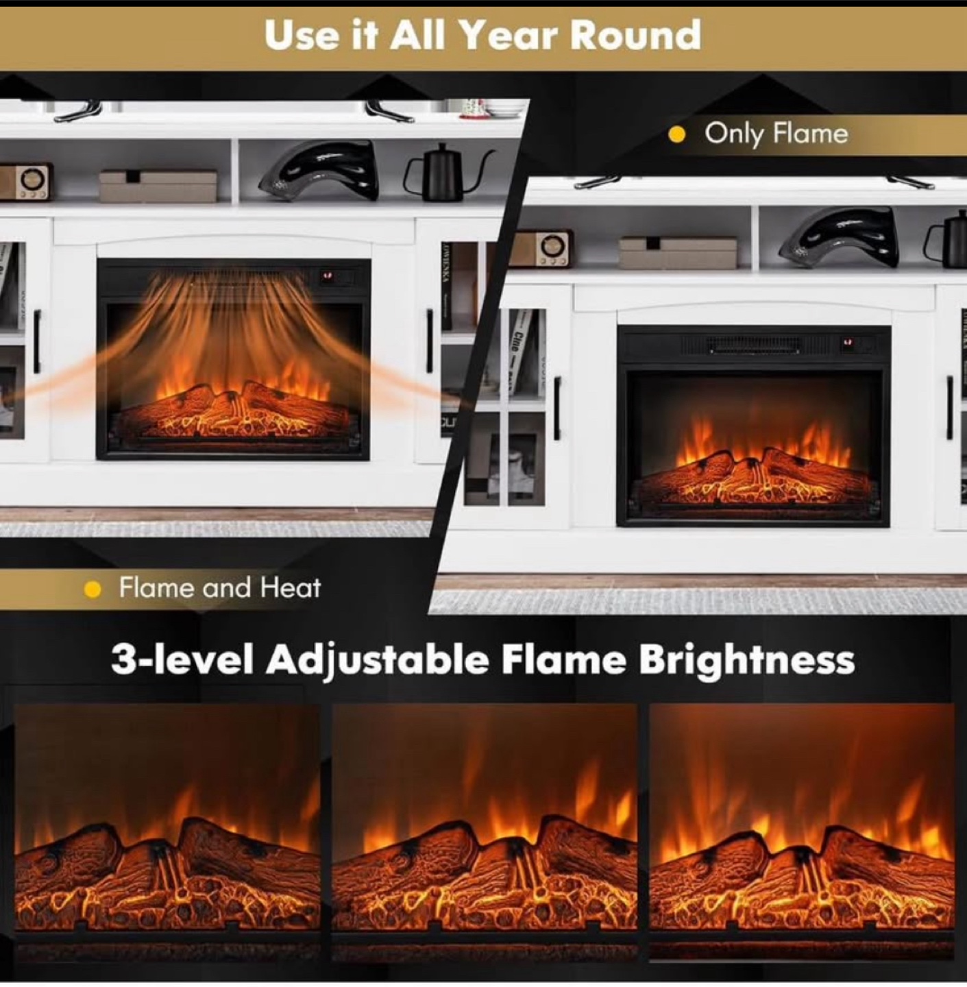 58" White Electric Fireplace TV Stand with Remote - photo 5