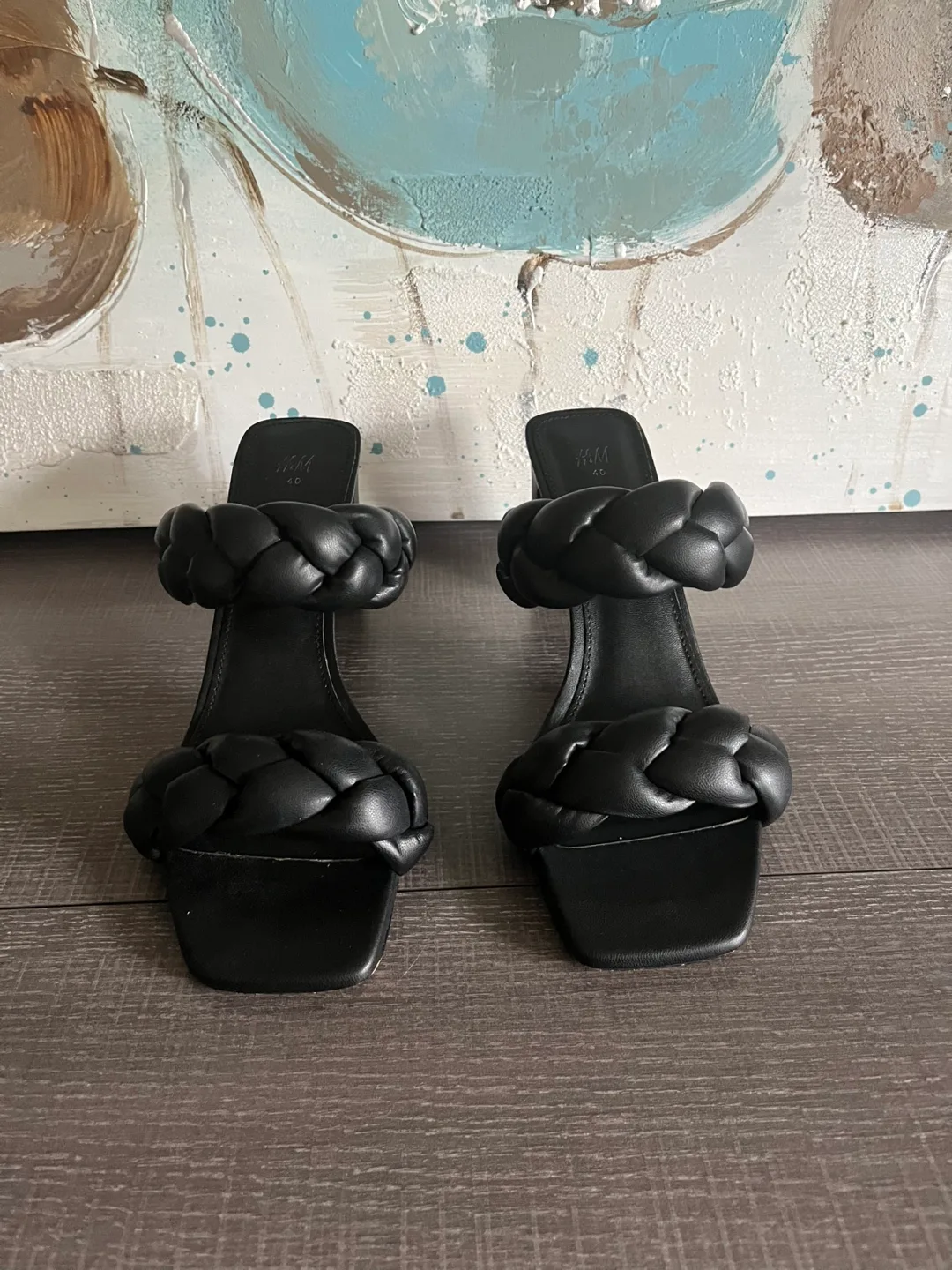 H&M Black Braided Block Heel Sandals - Size 40 image indicator(3)