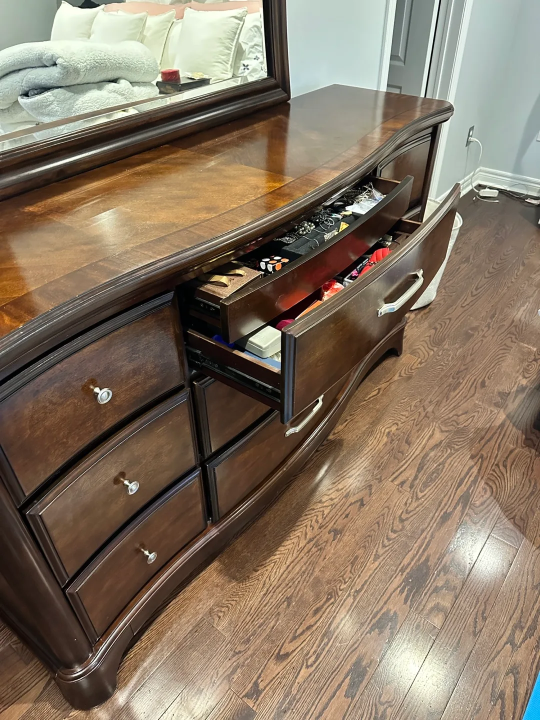 Dark Brown Wooden Dresser with Mirror image indicator(4)