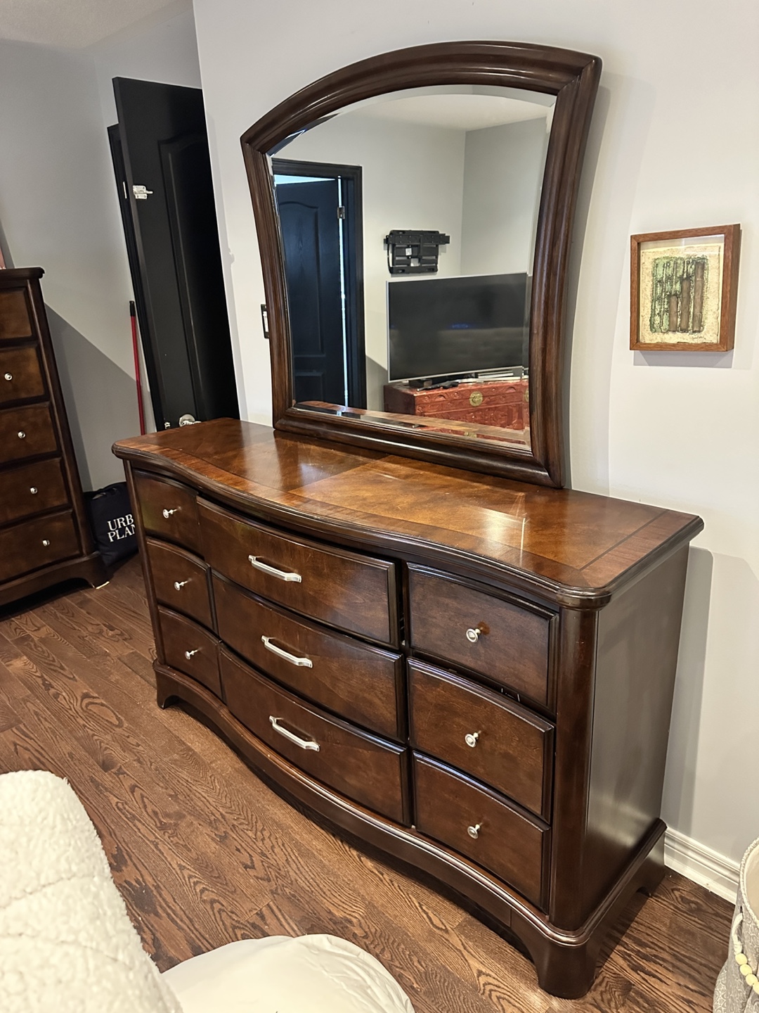 Dark Brown Wooden Dresser with Mirror
