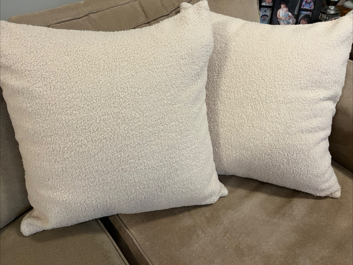 Pair of Cream-Colored Fluffy Throw Pillows