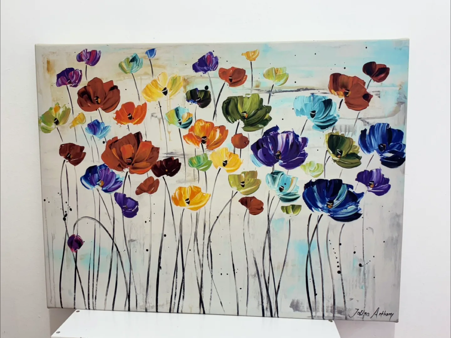 Colorful Floral Canvas Painting by Jolina Anthony image indicator(4)