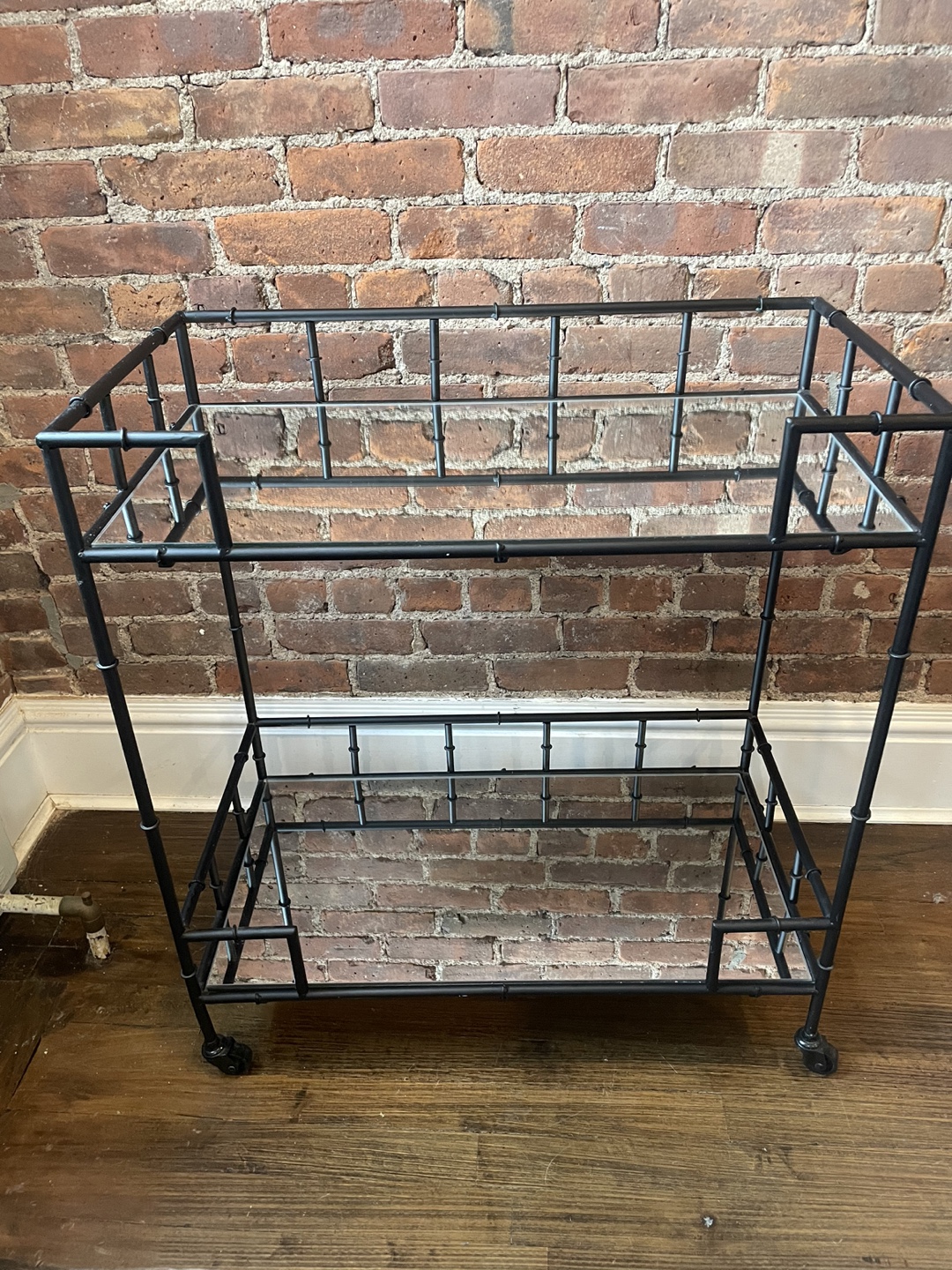 Black Metal Bar Cart with Mirrored Shelves