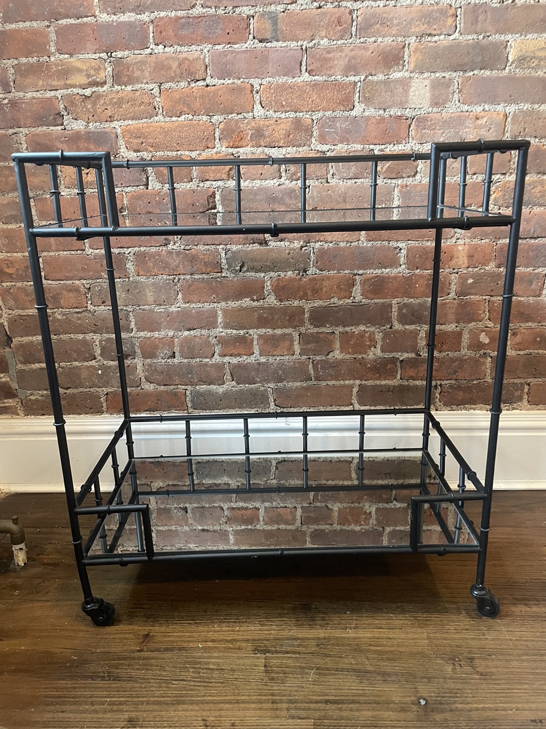 Black Metal Bar Cart with Mirrored Shelves - photo 2