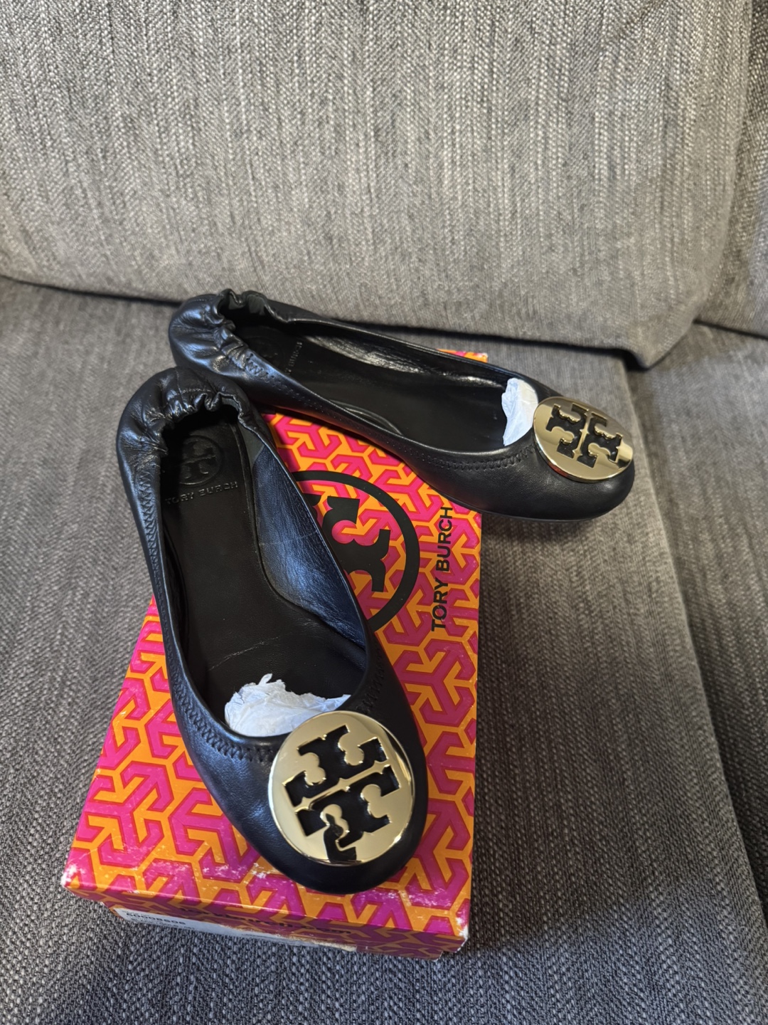 Tory Burch Black Leather Ballet Flats