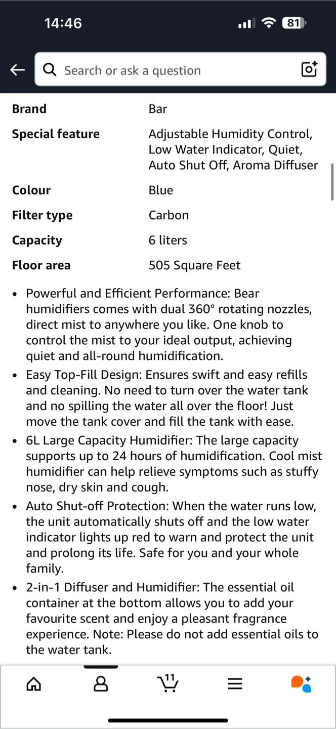 Humidifier Cool Mist - Brand New in Box image indicator(7)