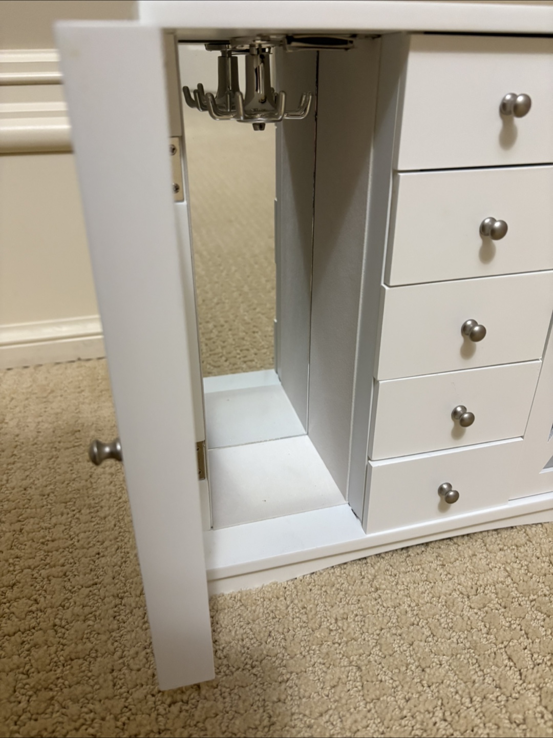 White Wooden Jewellery Armoire with Drawers and Mirror - photo 5