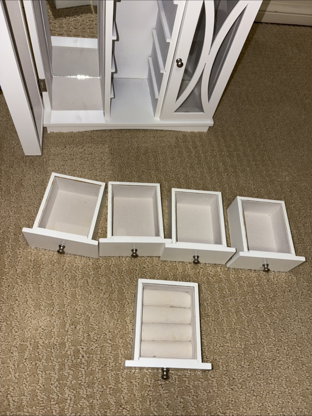 White Wooden Jewellery Armoire with Drawers and Mirror - photo 4