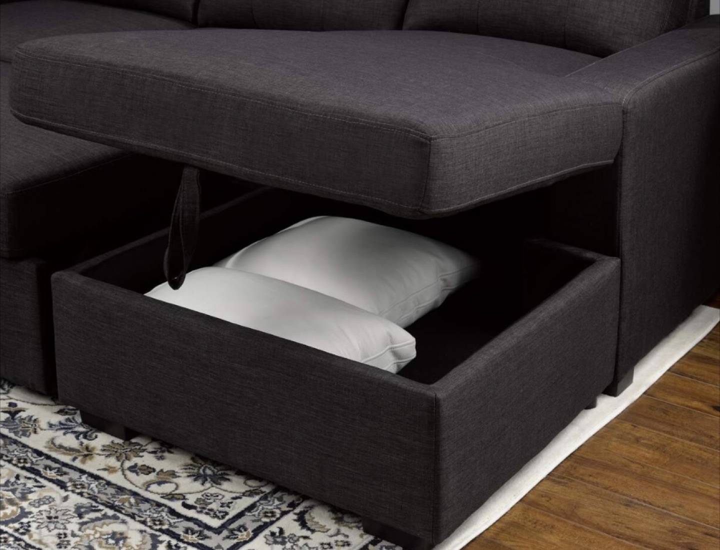 Dark Grey Sectional Sofa with Storage - photo 2