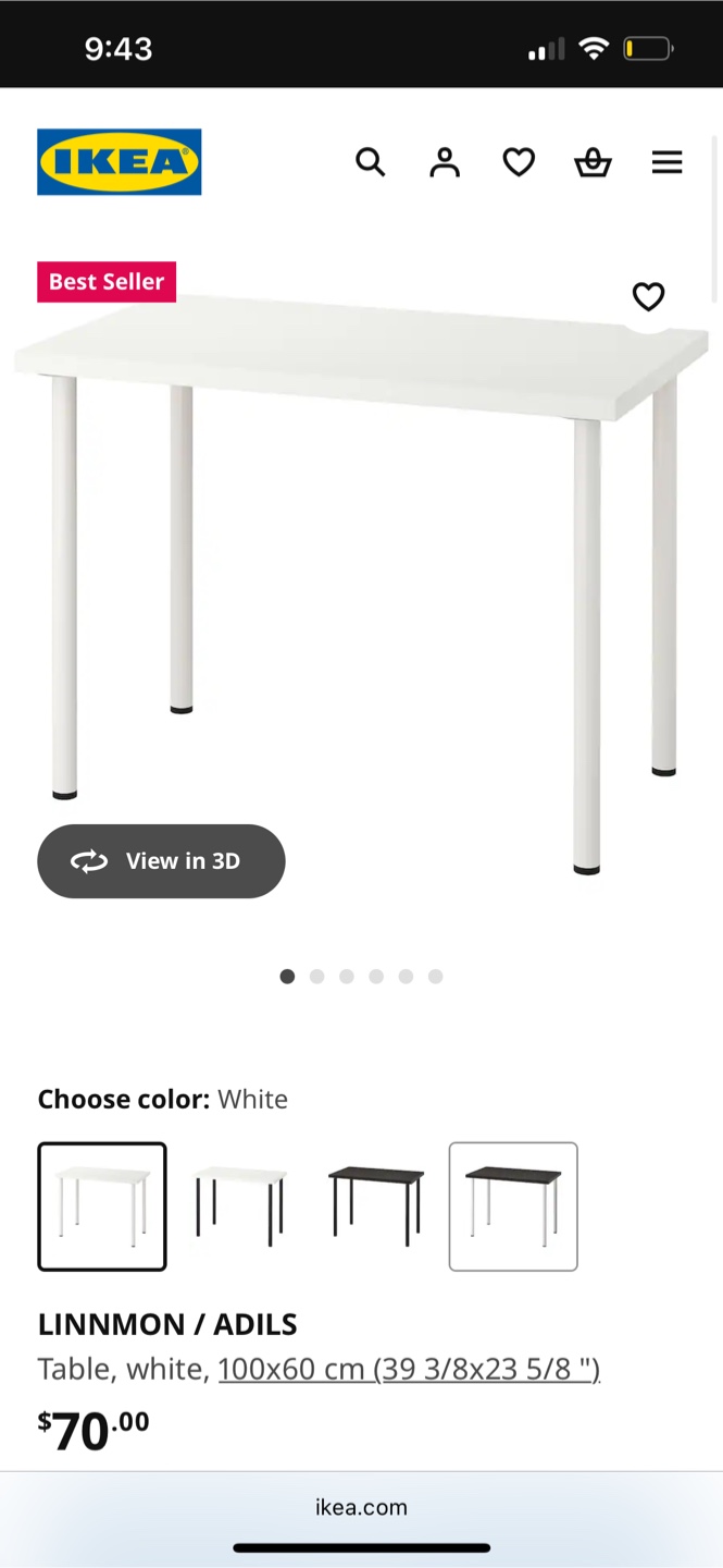 IKEA LINNMON/ADILS Table - White - 100x60 cm