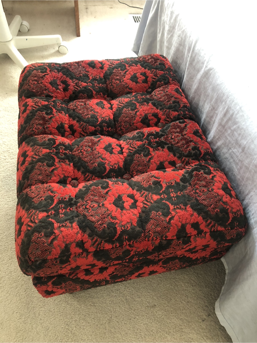 Vintage Red and Black Upholstered Ottoman - photo 2