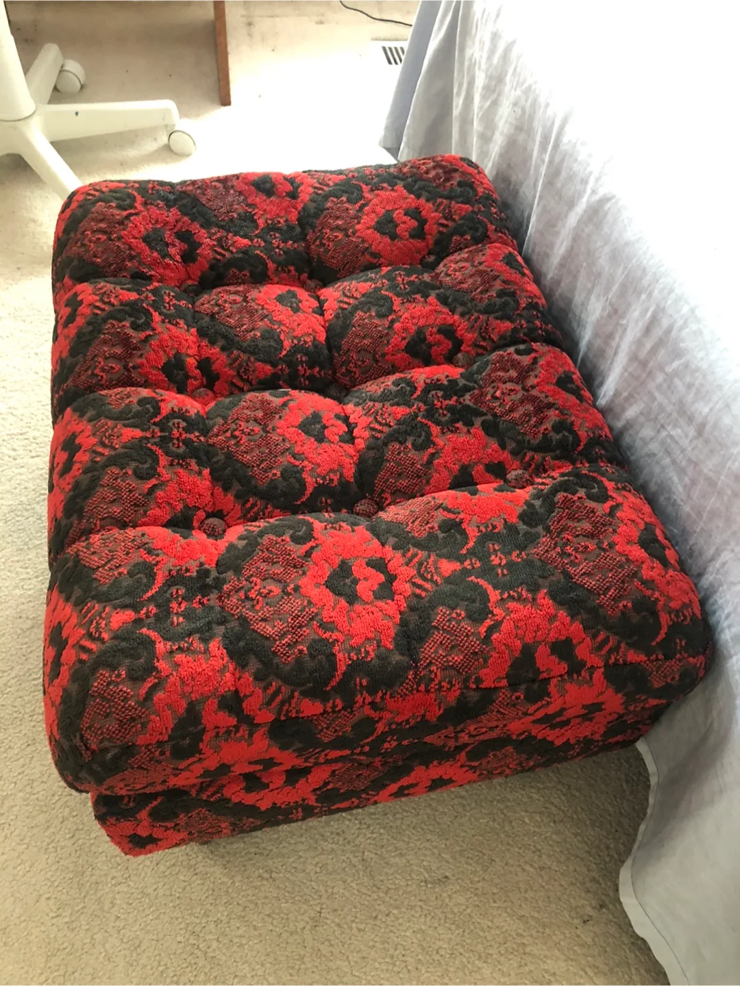 Vintage Red and Black Upholstered Ottoman image indicator(2)