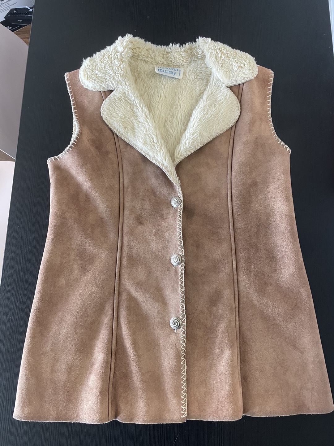 Brown Suede Vest with Sherpa Collar