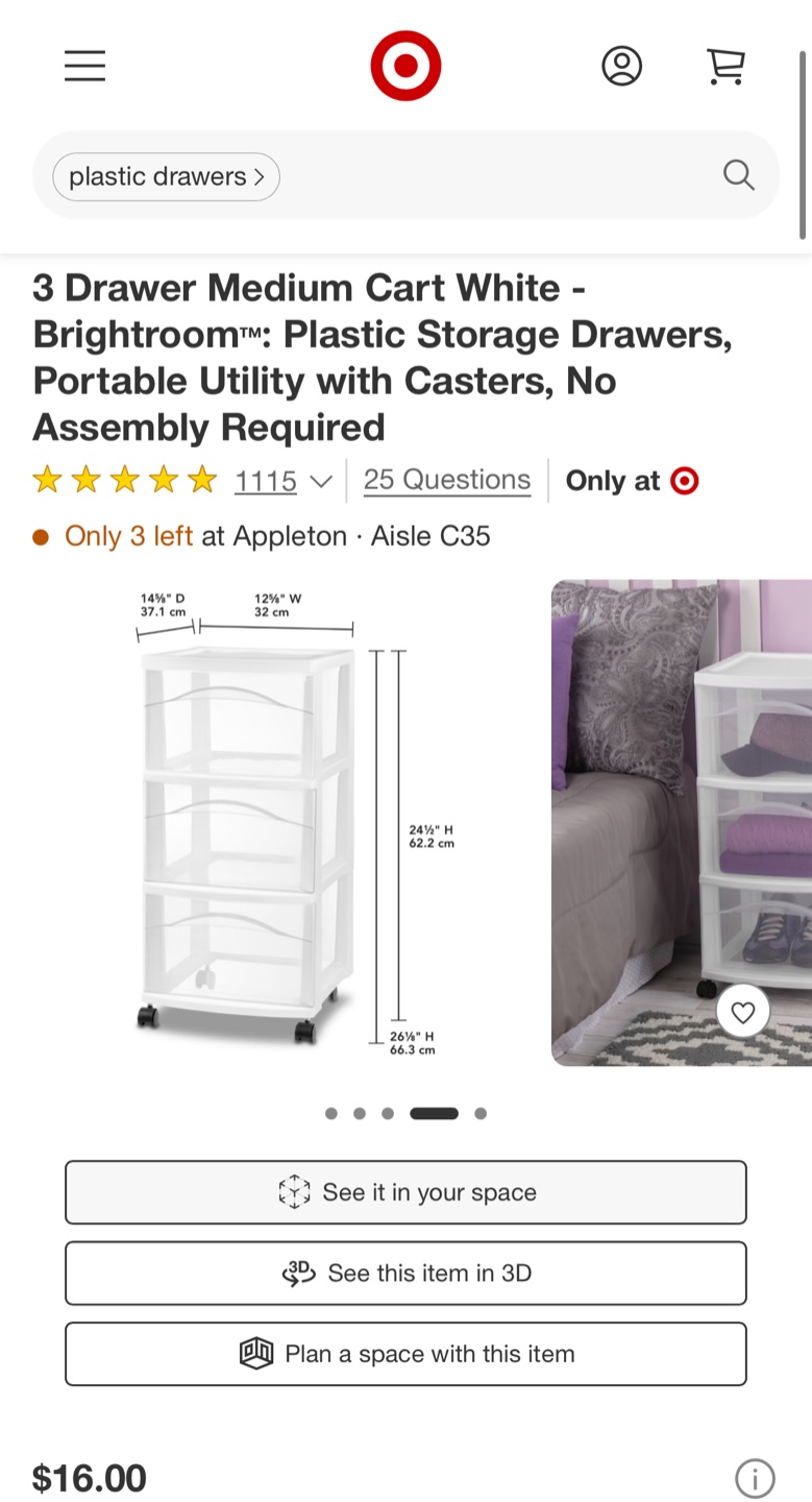 2 size set 3-Drawer Plastic Storage Cart with Casters/wheels - photo 3