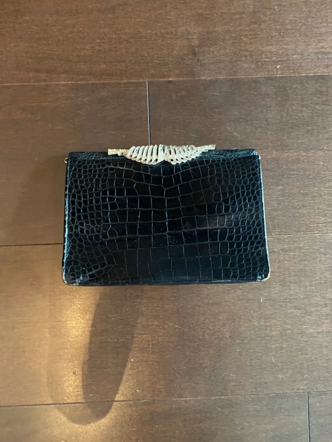 Black Crocodile Handbag With Jewelled Detail thumbnail
