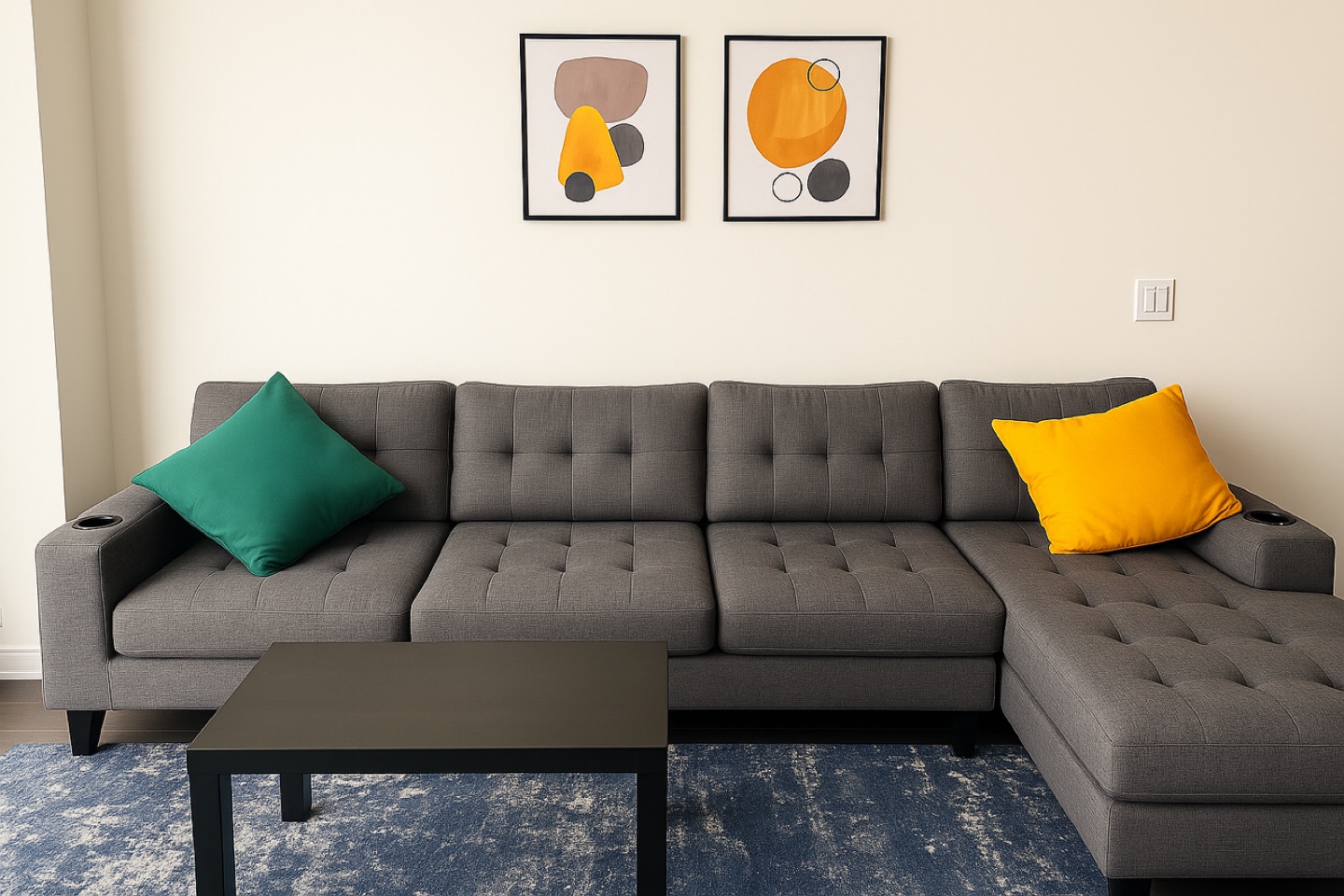 Gray Sectional Sofa with Cup Holders