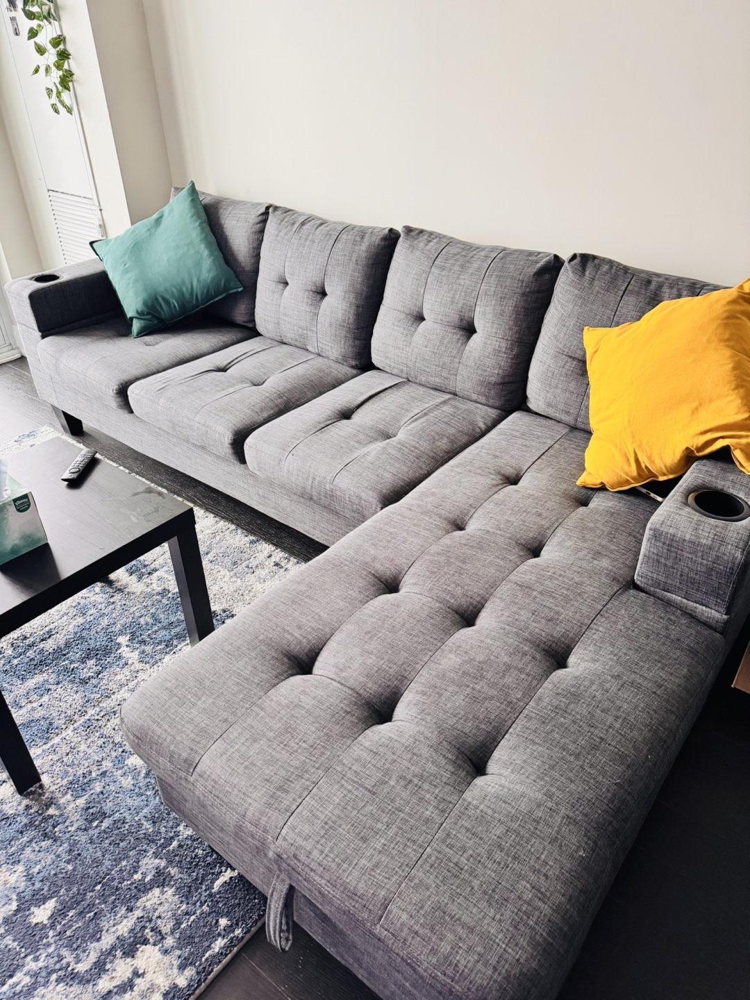 Gray Sectional Sofa with Cup Holders - photo 2