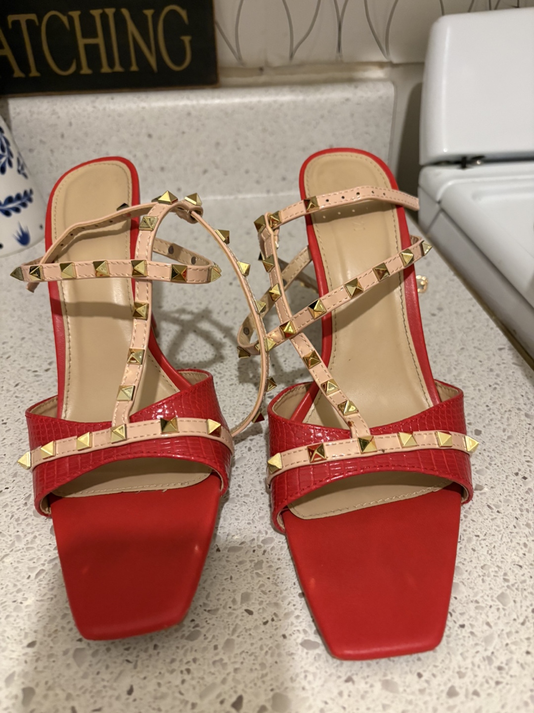 Red Studded Heels, Size 9