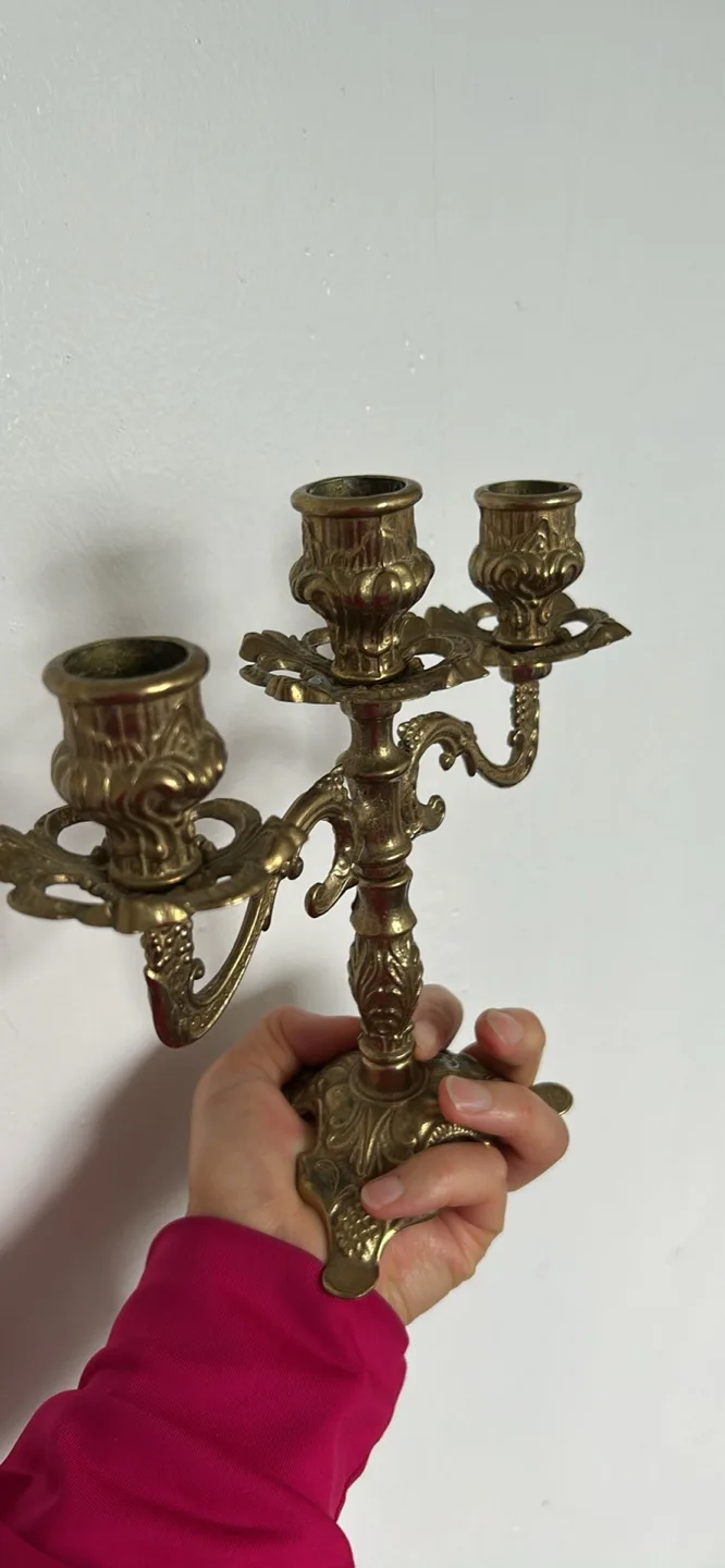Ornate Brass Three-Arm Candelabra thumbnail