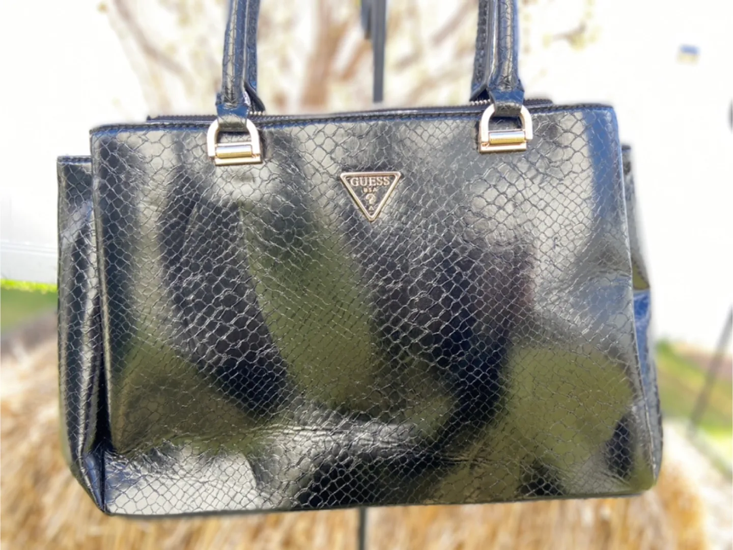 Guess Snakeskin-Textured Black Handbag thumbnail