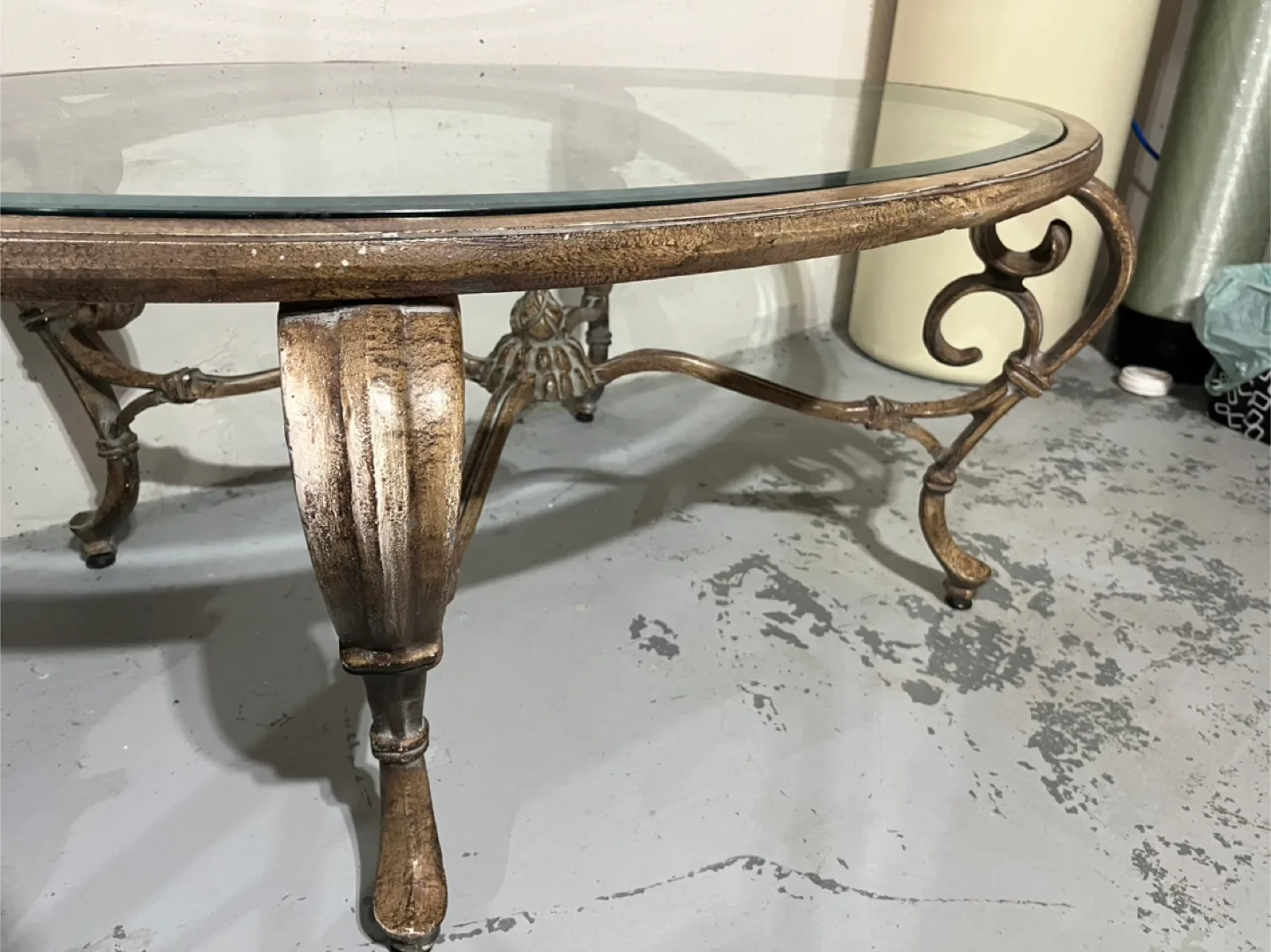 Ornate Oval Glass Top metal Coffee Table image indicator(3)