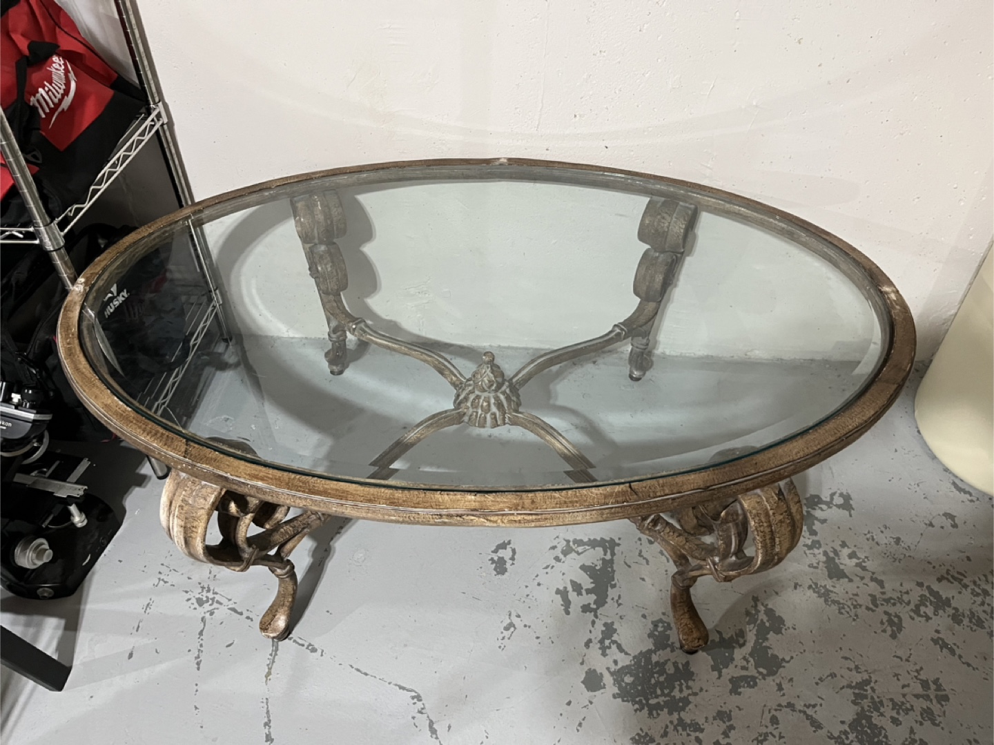 Ornate Oval Glass Top metal Coffee Table