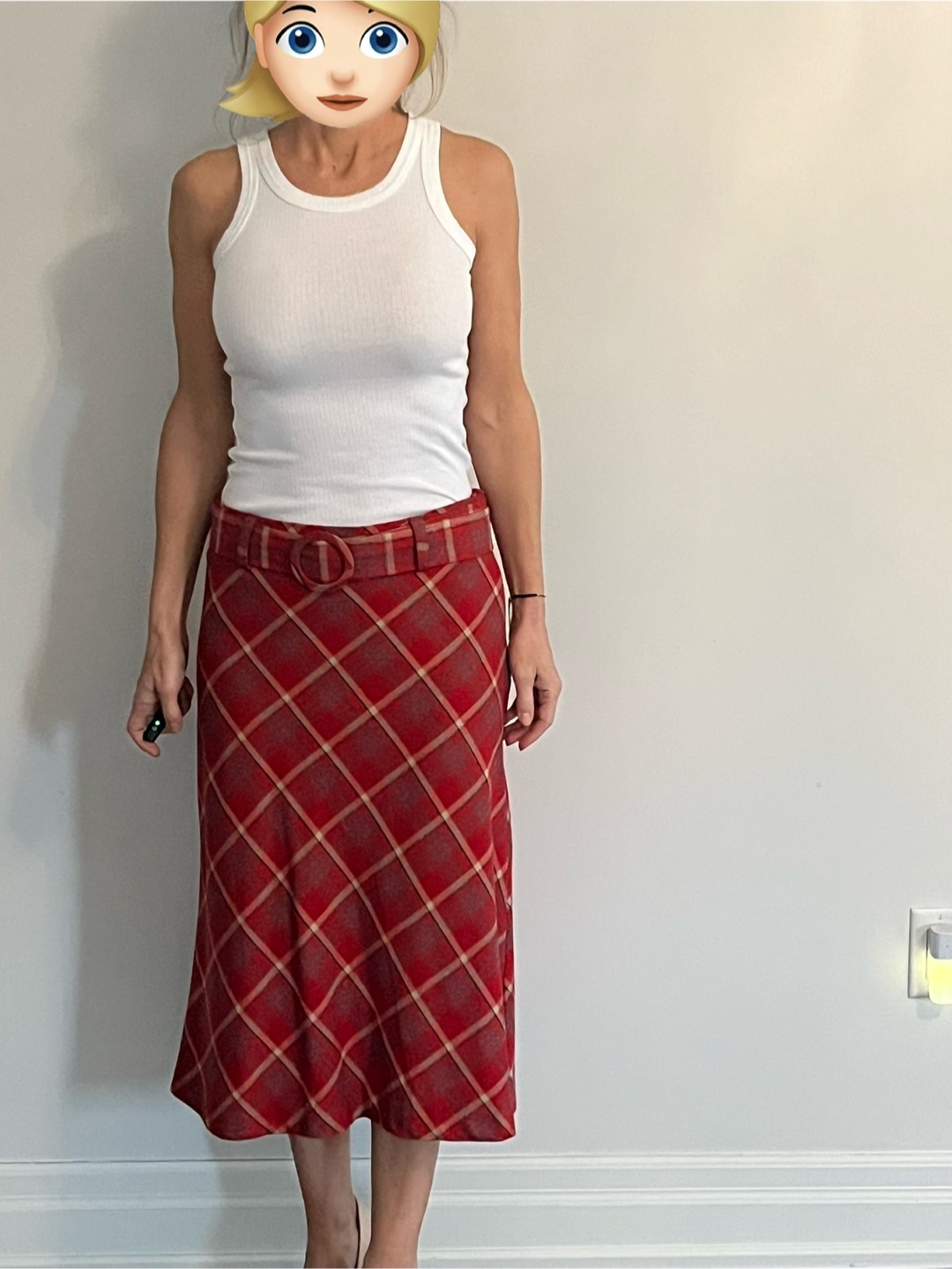 Red Plaid A-Line Skirt with Belt