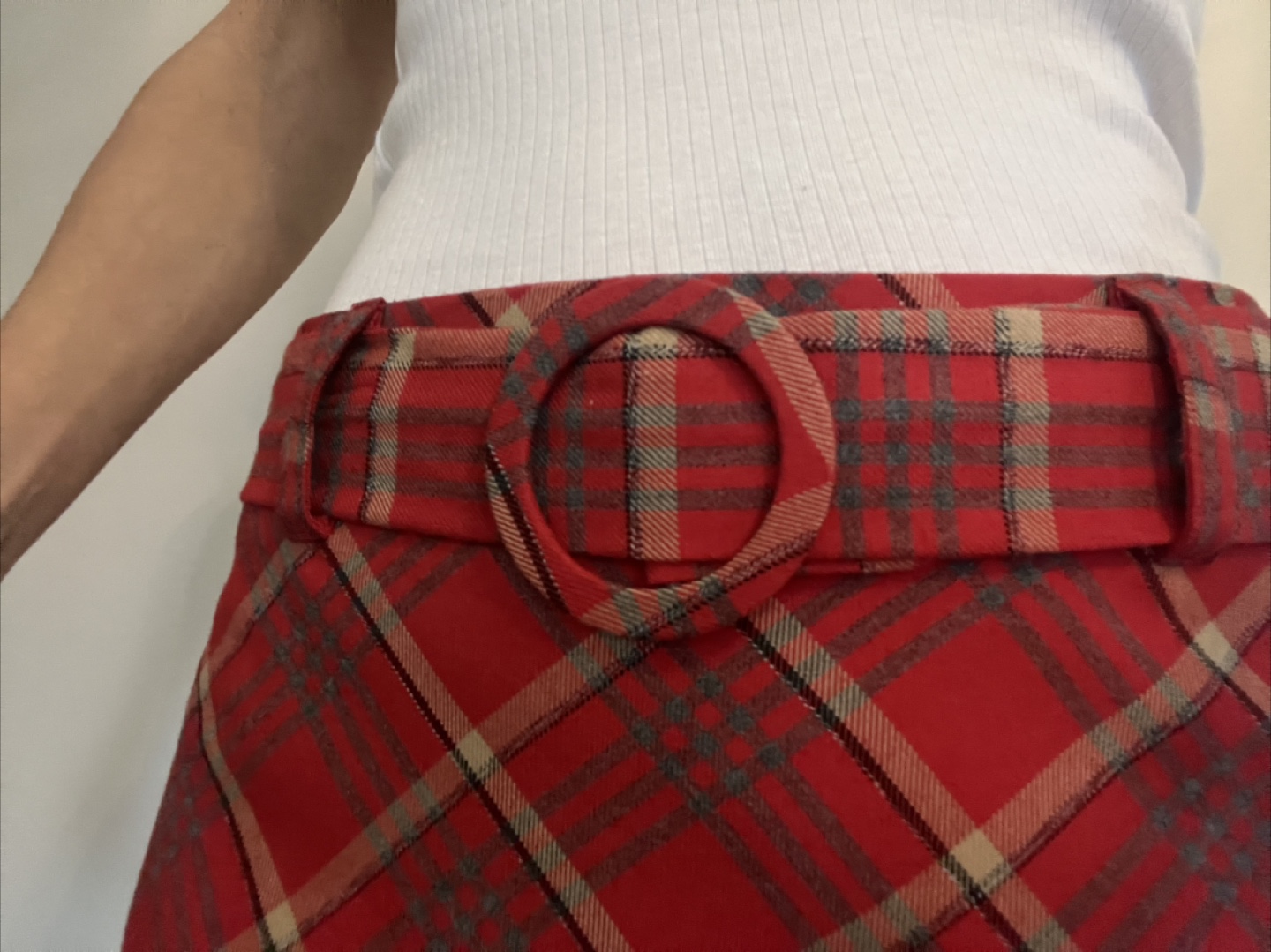 Red Plaid A-Line Skirt with Belt - photo 2
