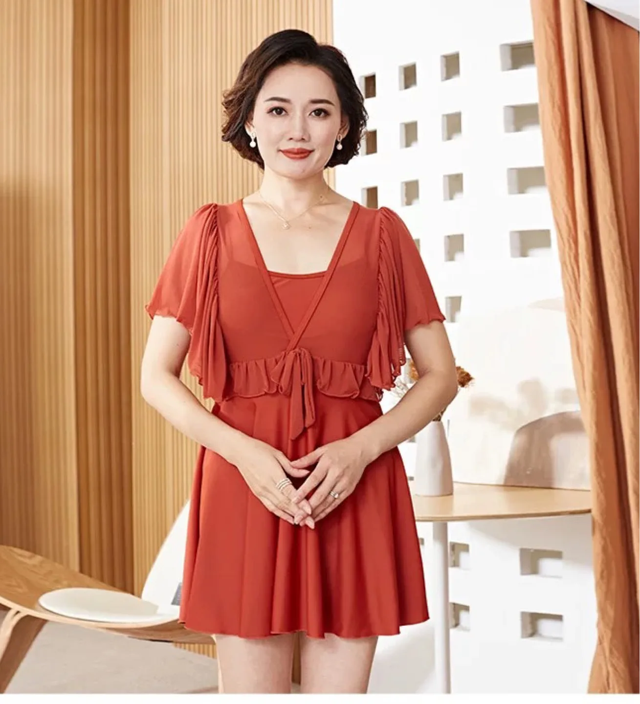 BRAND NEW Women's Swim Dress with Ruffles image indicator(2)