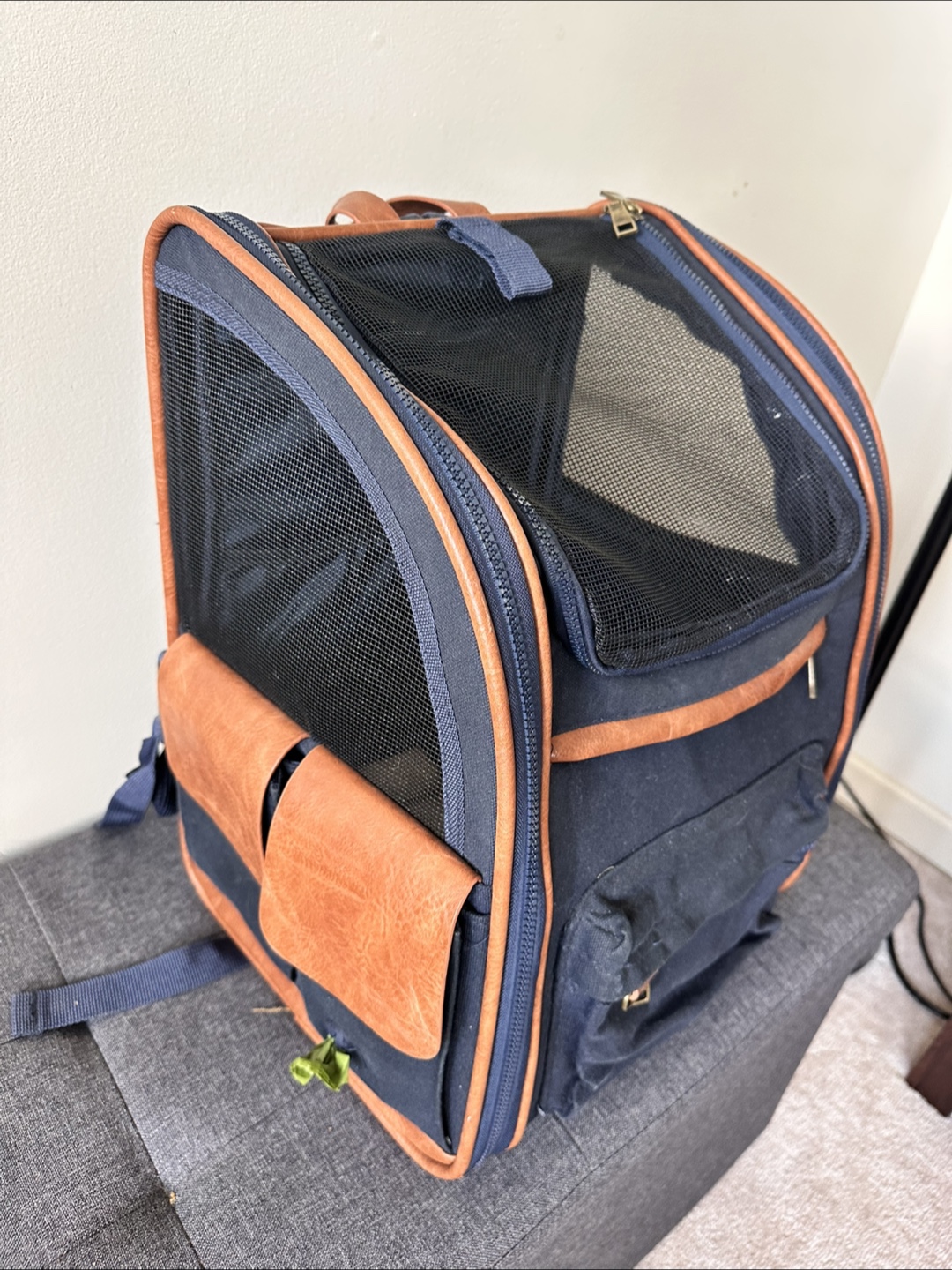 Pet Carrier Backpack - Dark Blue and Brown