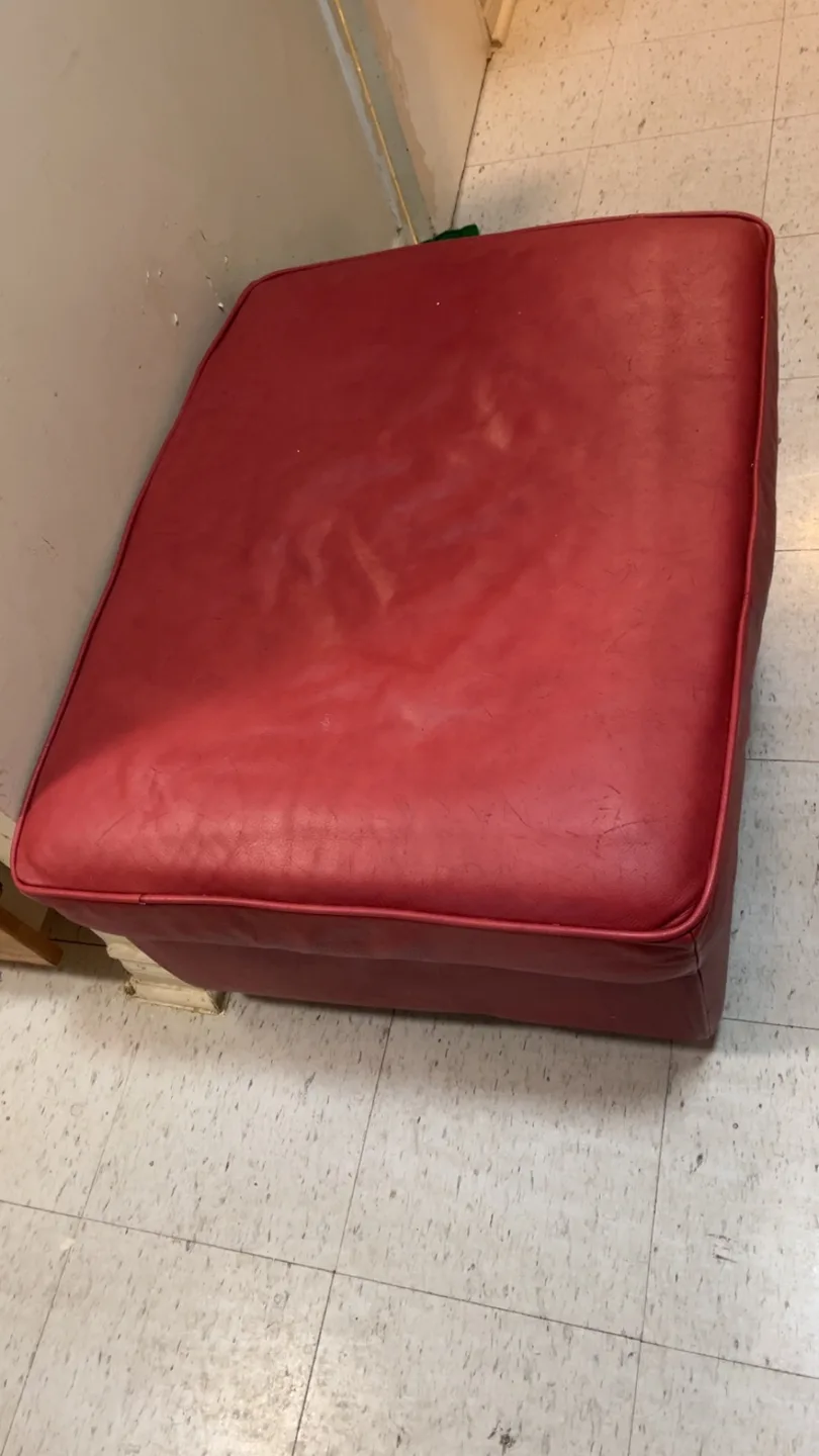 Red Leather Ottoman/Footstool thumbnail