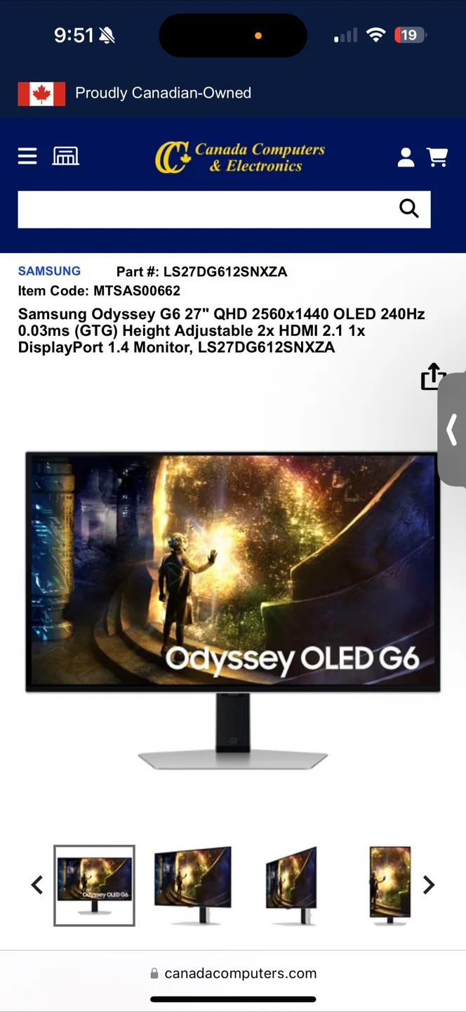 Samsung Odyssey G6 OLED 27" Gaming Monitor - 240Hz, QHD thumbnail
