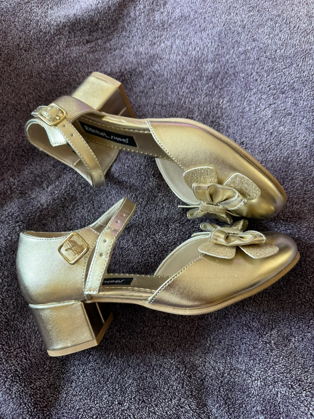 Gold Glitter Bow Girls' Heels Size 3 image indicator(3)