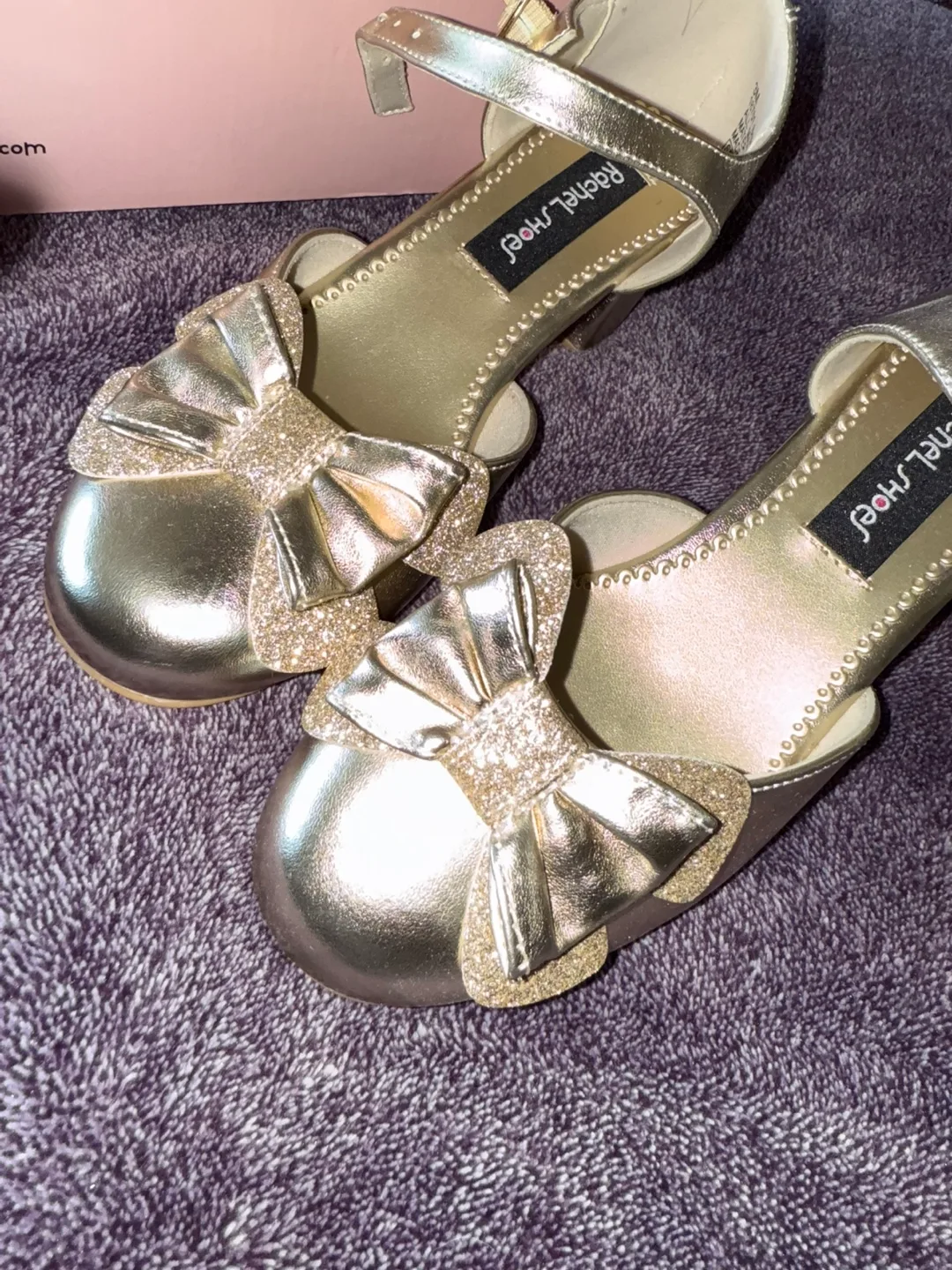Gold Glitter Bow Girls' Heels Size 3 image indicator(5)