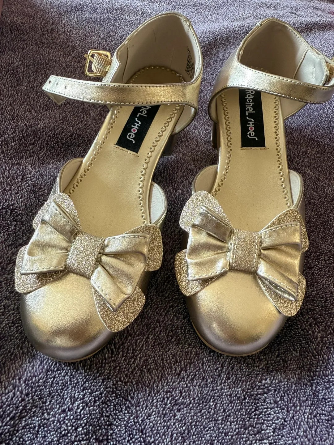 Gold Glitter Bow Girls' Heels Size 3 image indicator(4)