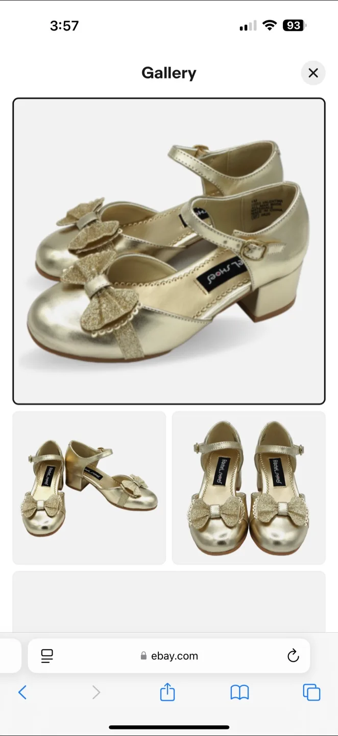 Gold Glitter Bow Girls' Heels Size 3 image indicator(10)