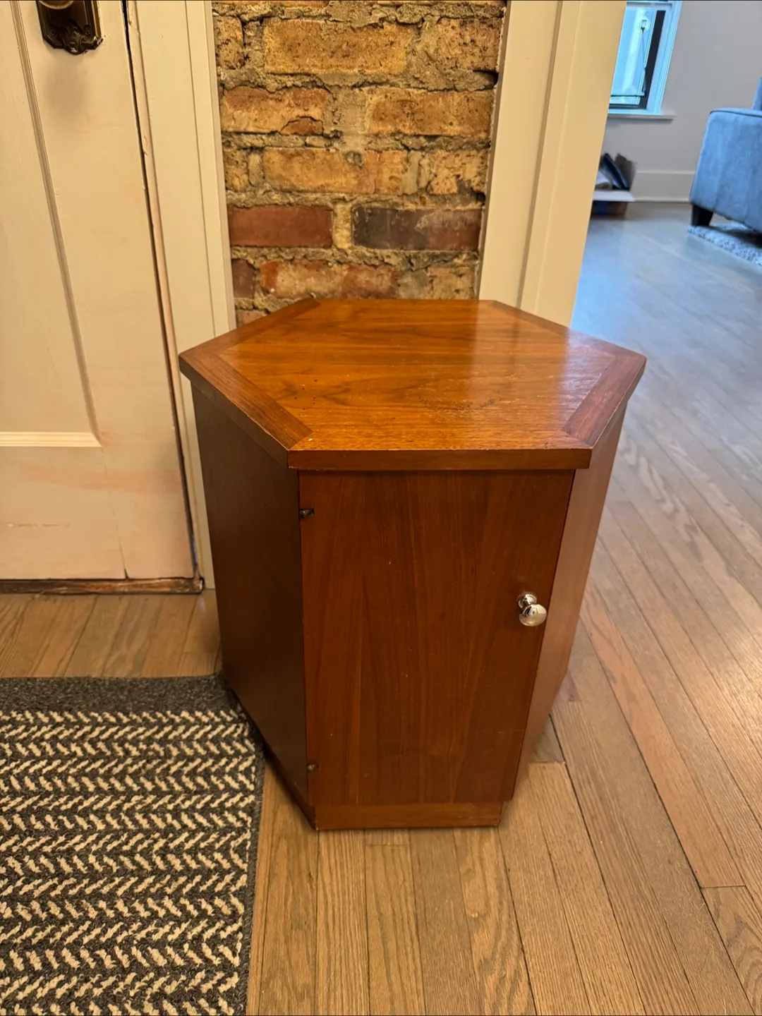 Mid Century Modern Hexagonal Side Table with Cabinet thumbnail