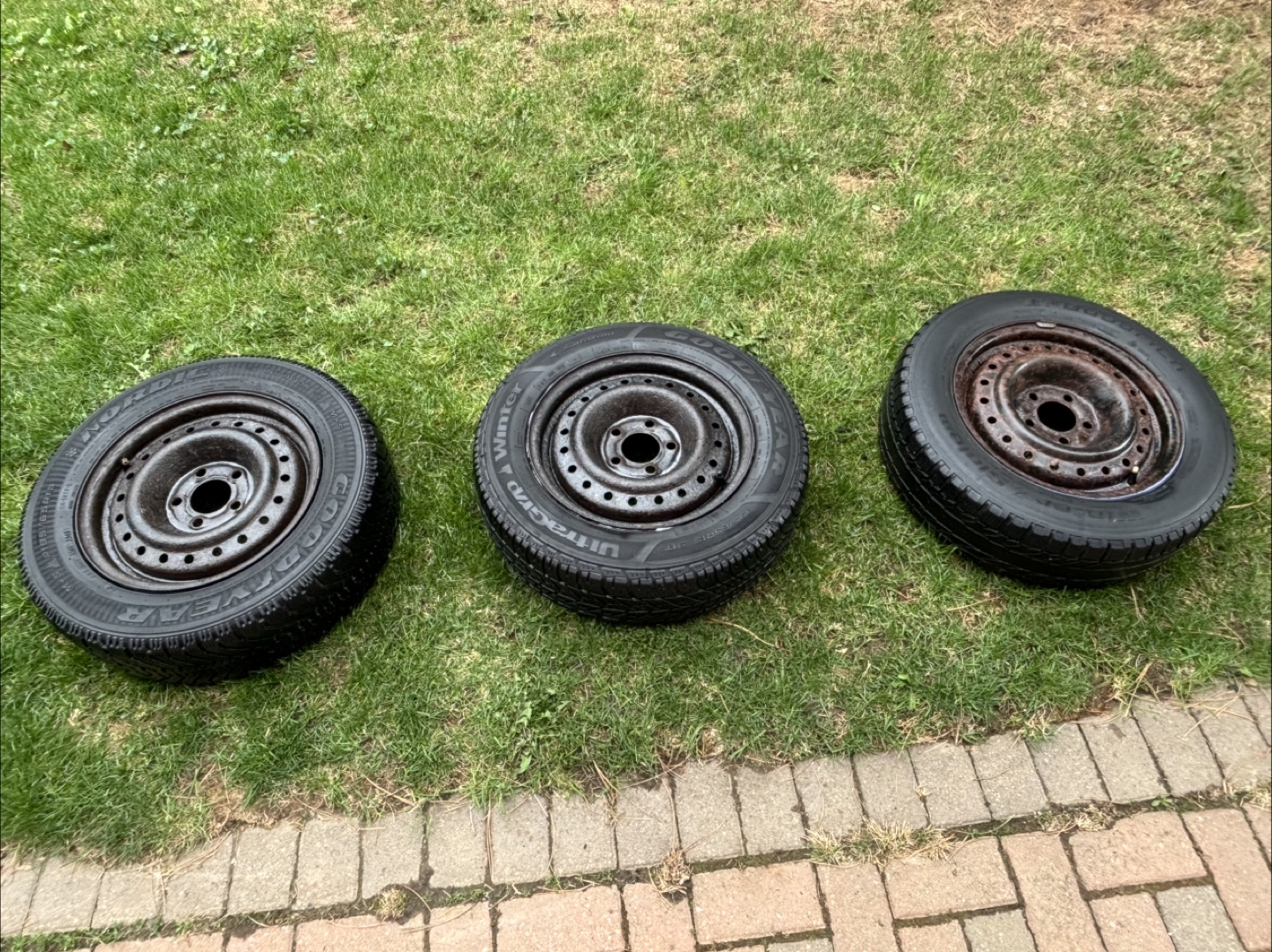 Three Used Goodyear Winter Tires on Steel Rims - photo 4