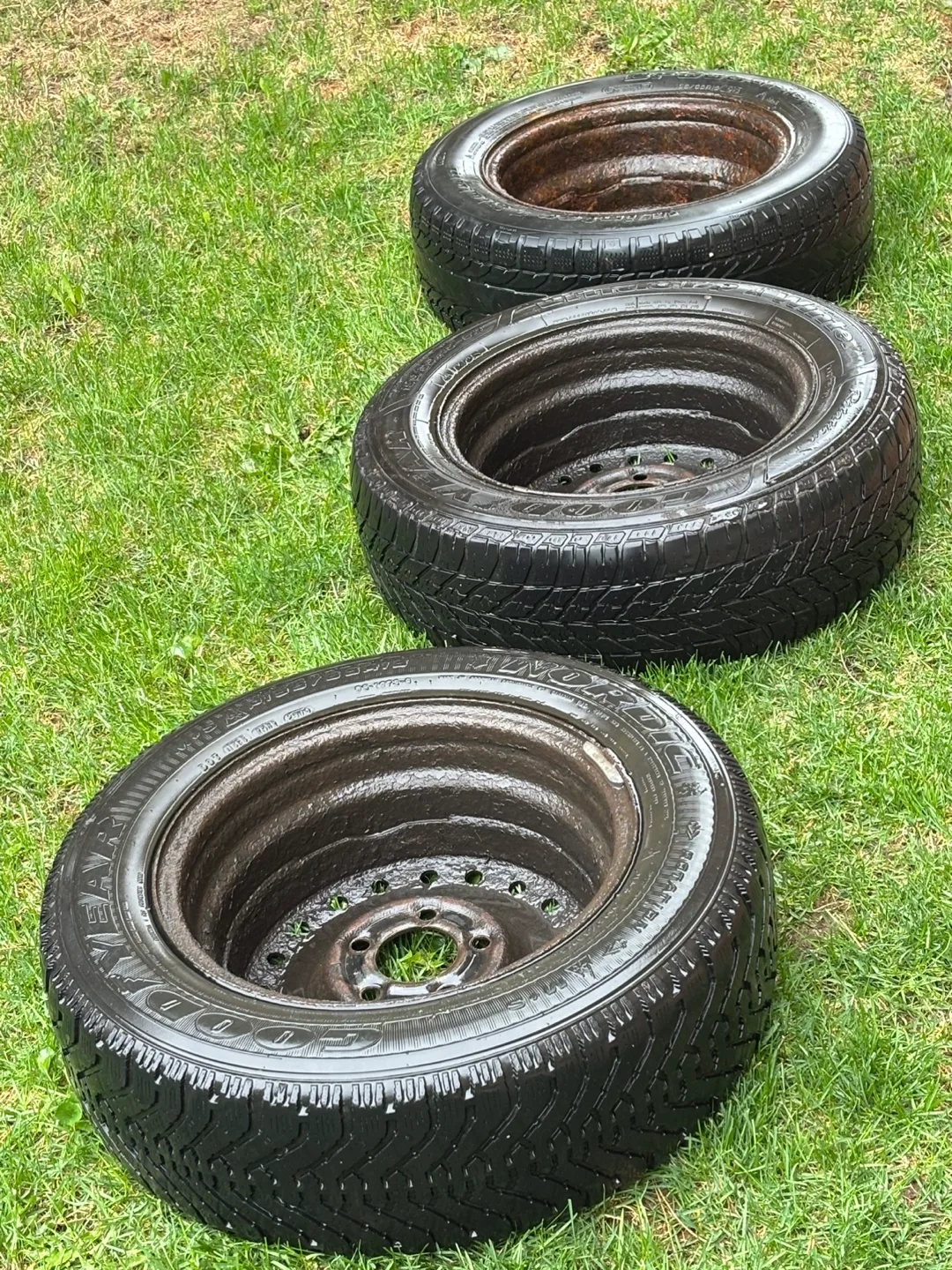 Three Used Goodyear Winter Tires on Steel Rims image indicator(5)