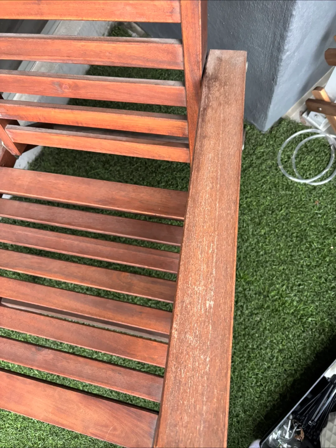 Two Wooden Folding Patio Lounge Chairs with Cushions image indicator(9)