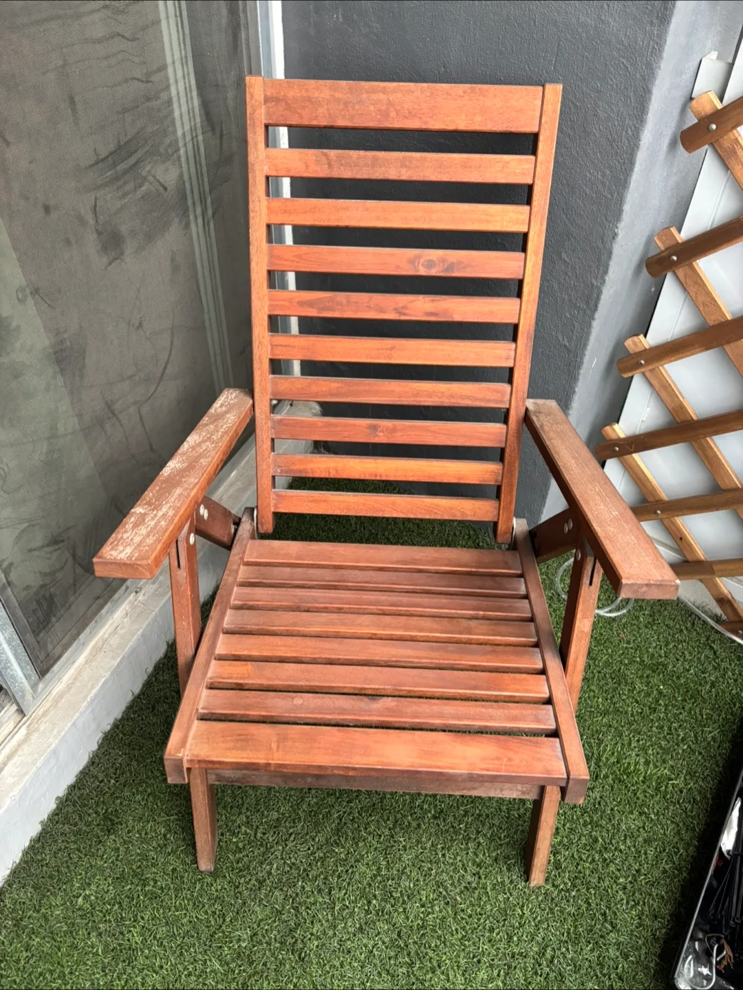 Two Wooden Folding Patio Lounge Chairs with Cushions image indicator(7)