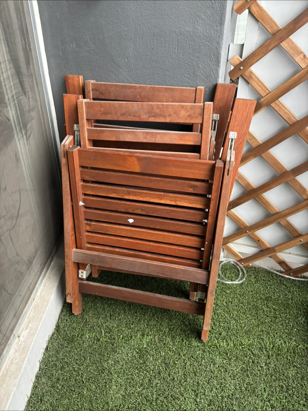 Two Wooden Folding Patio Lounge Chairs with Cushions image indicator(10)