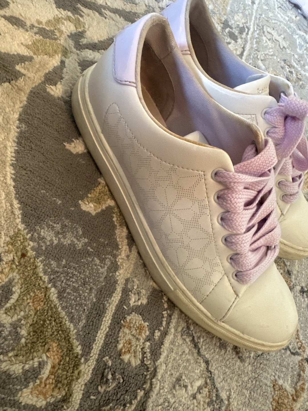 Kate Spade Women's White Leather Sneakers with Lavender Laces