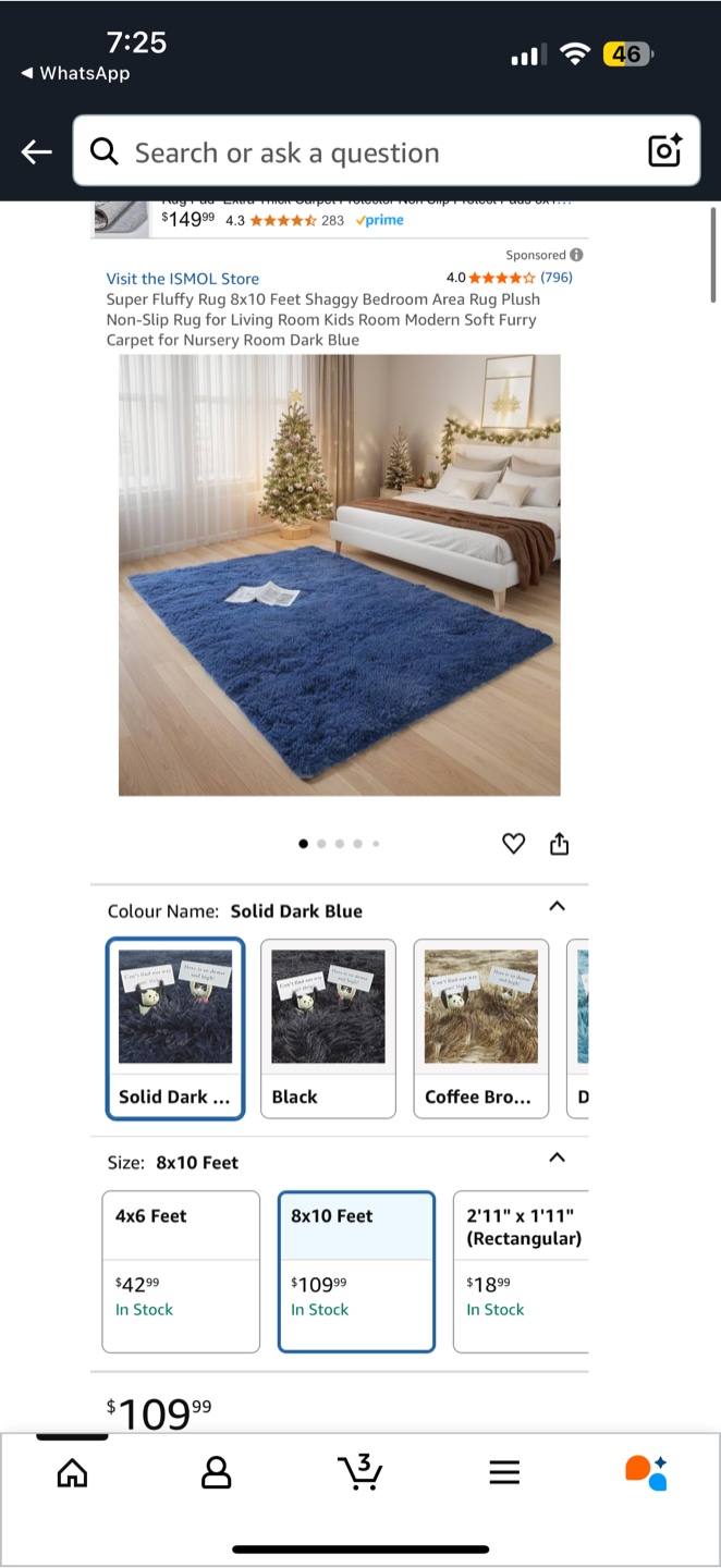 8x10 Feet Shaggy Plush Dark Blue Rug
