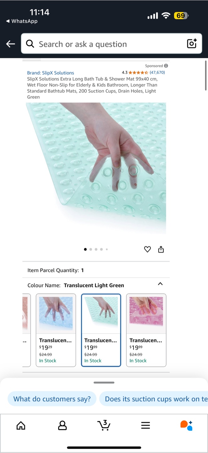 SlipX Solutions Extra Long Bath Mat - Translucent Light Green