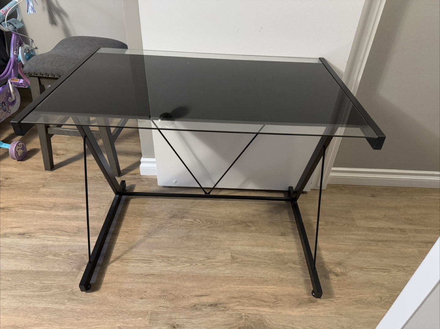Glass Top Computer Desk with Black Metal Frame - photo 3