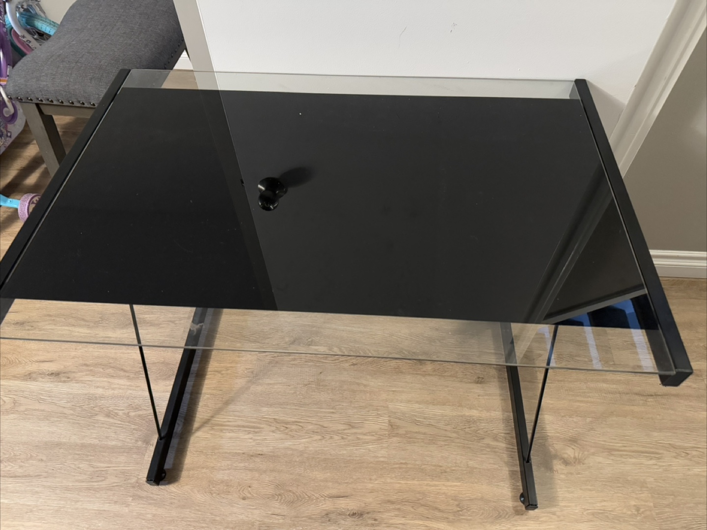 Glass Top Computer Desk with Black Metal Frame