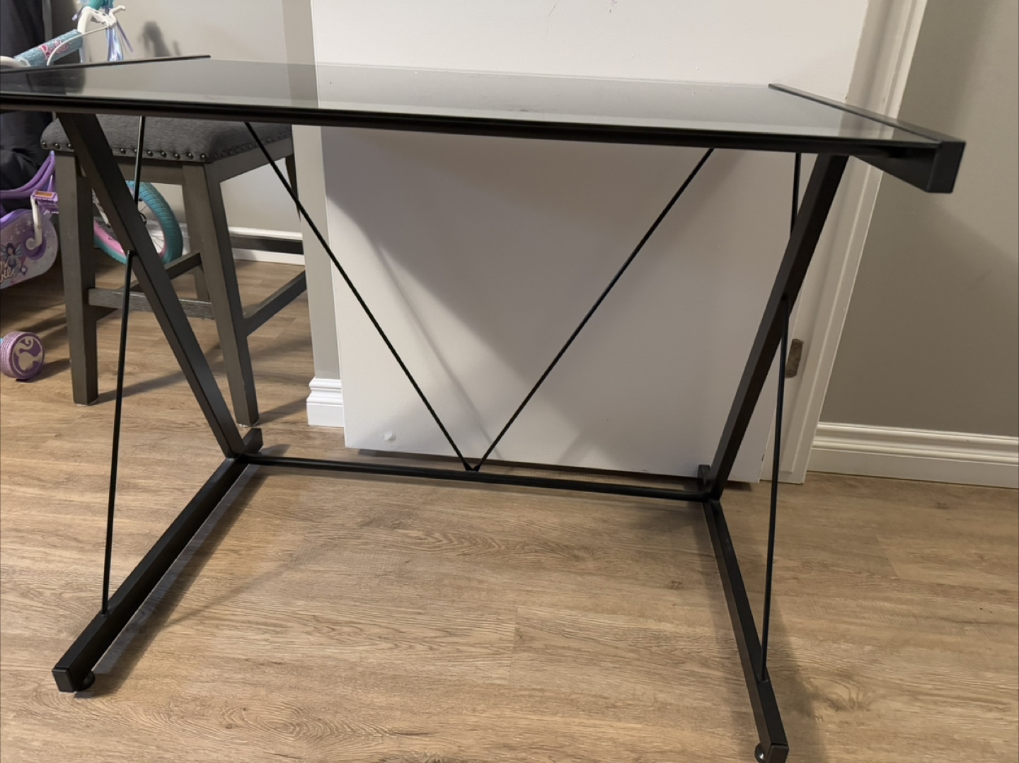 Glass Top Computer Desk with Black Metal Frame - photo 2